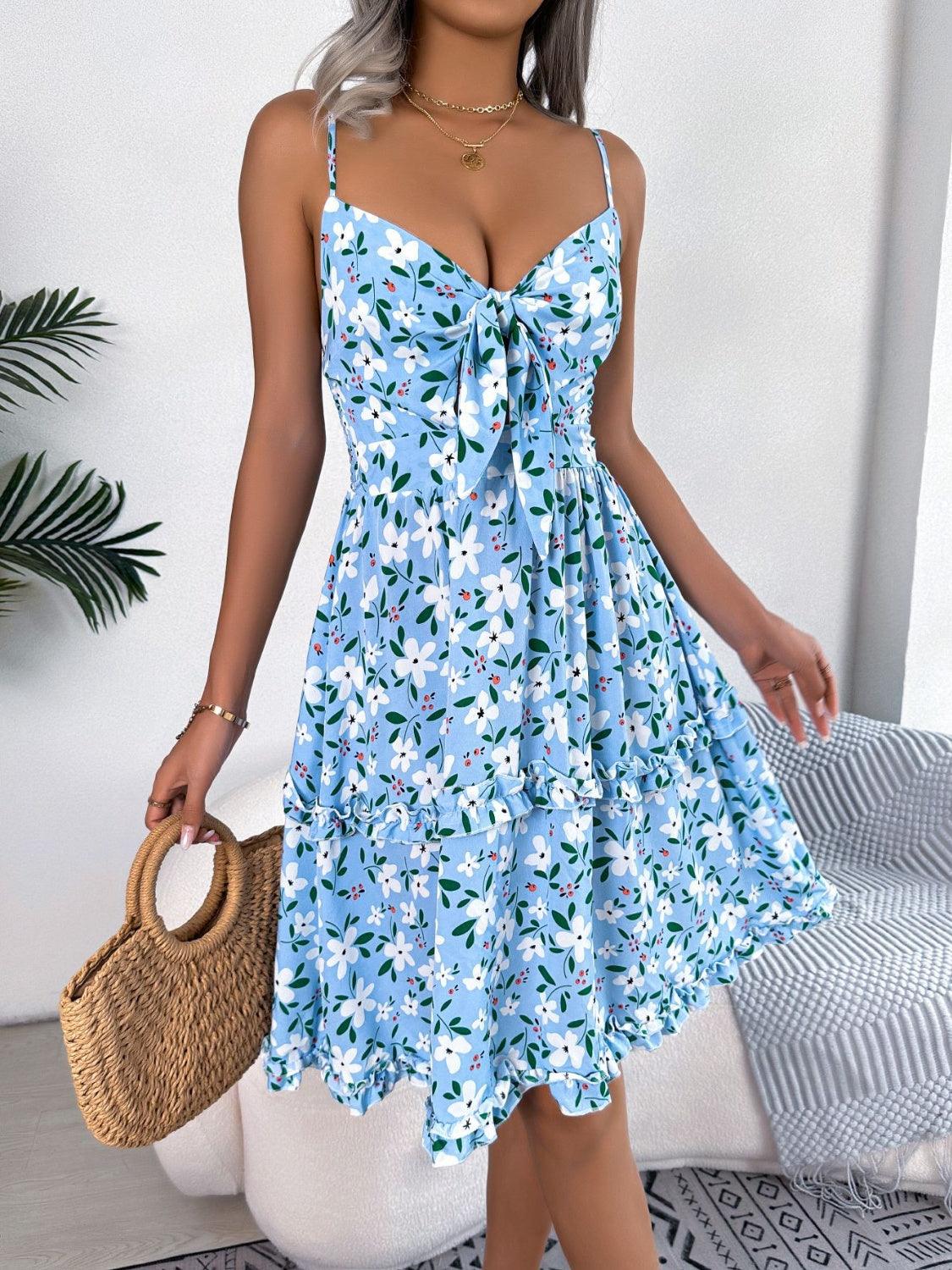 Printed Plunge Cap Sleeve Cami Dress Carauana Store