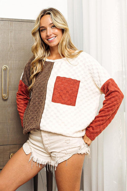 BiBi Color Block Brushed Checker Top Carauana Store