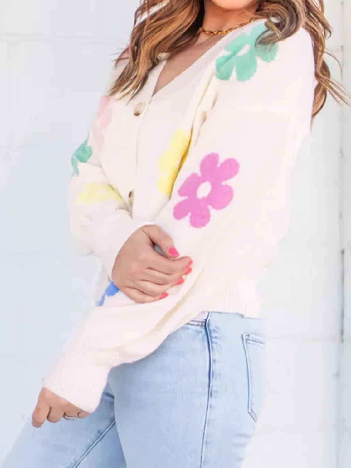 Plus Size Flower Button Up Long Sleeve Cardigan Carauana Store