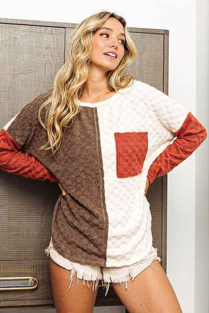 BiBi Color Block Brushed Checker Top Carauana Store