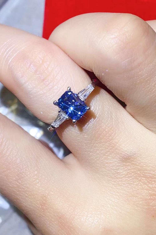 1 Carat Moissanite Platinum-Plated Rectangle Ring in Blue Carauana Store