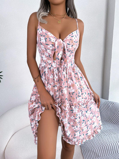 Printed Plunge Cap Sleeve Cami Dress Carauana Store