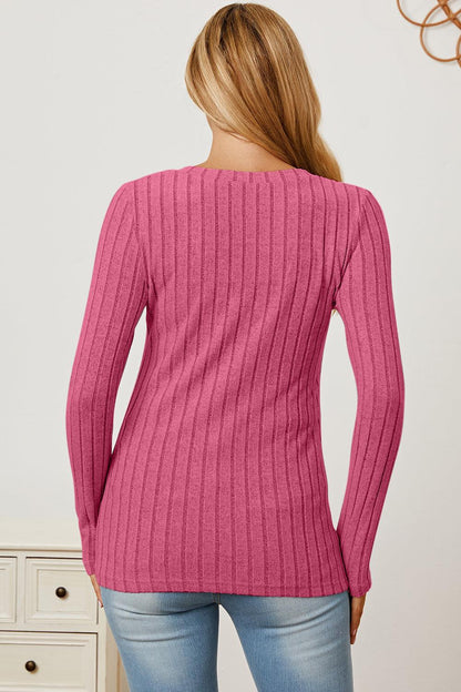 Basic Bae Full Size Ribbed V-Neck Long Sleeve T-Shirt Carauana Store