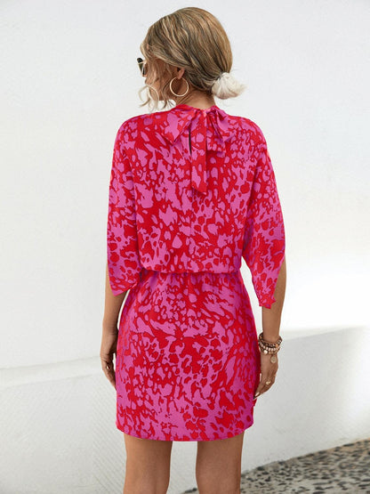 Tied Printed Mock Neck Mini Dress Carauana Store