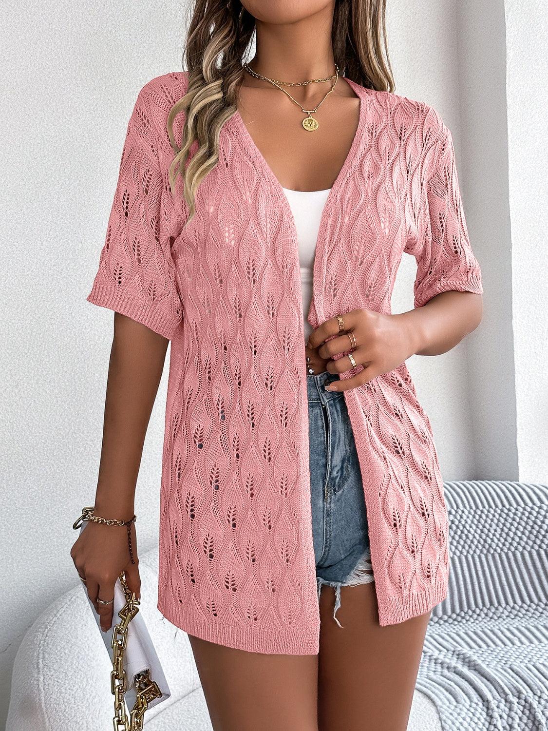 Openwork Open Front Short Sleeve Cardigan Carauana Store