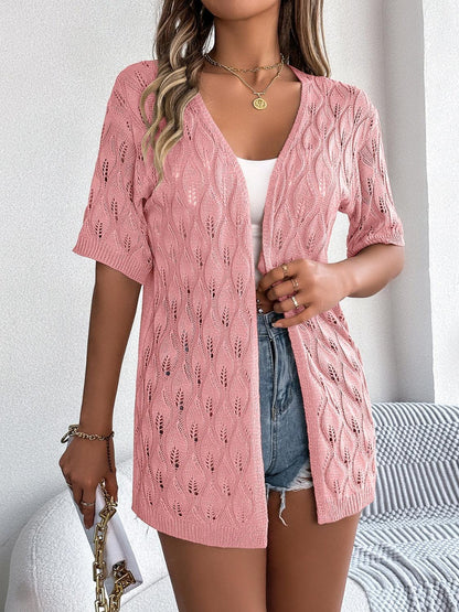 Openwork Open Front Short Sleeve Cardigan Carauana Store