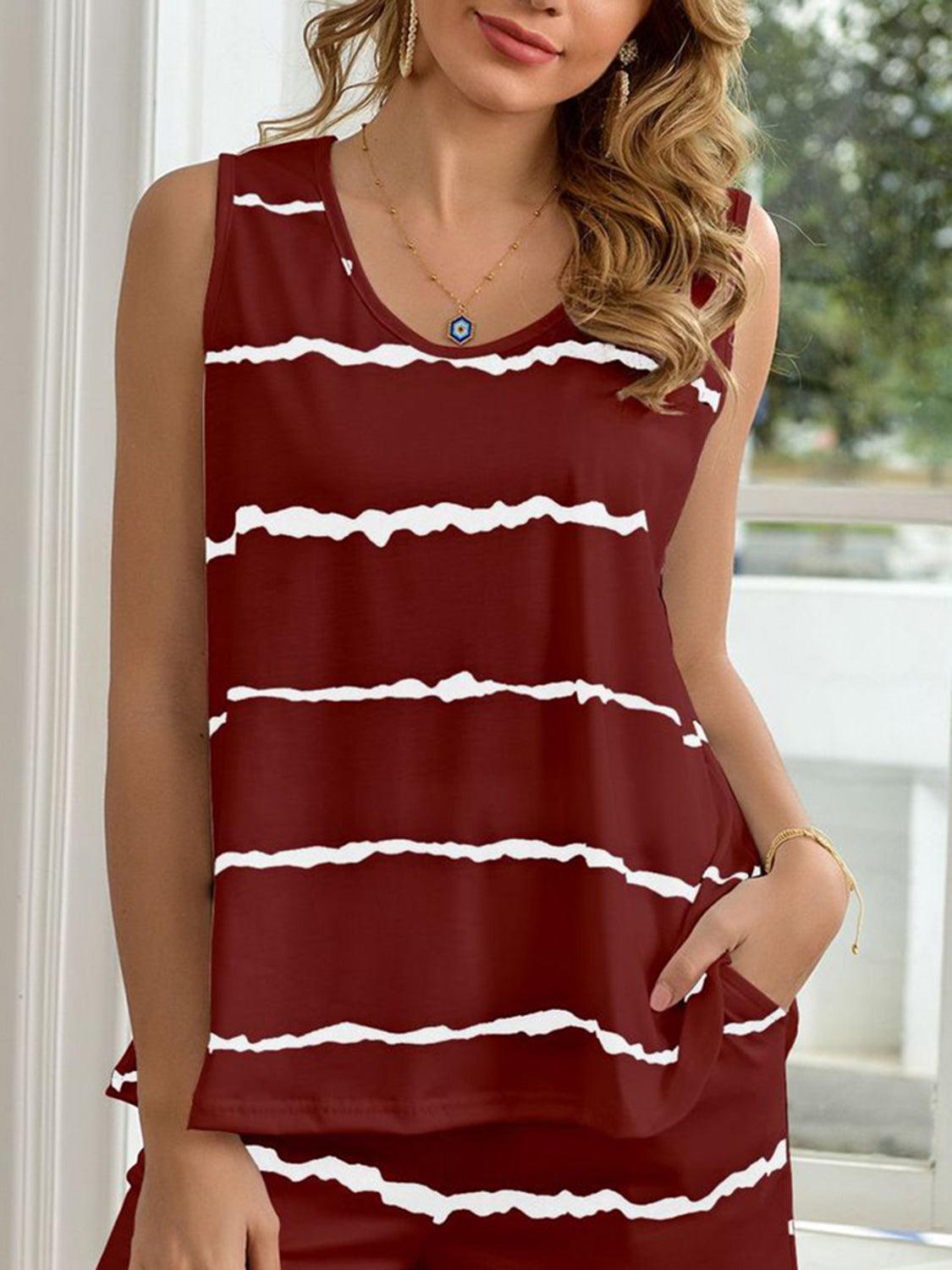 Striped Round Neck Tank and Shorts Lounge Set Carauana Store