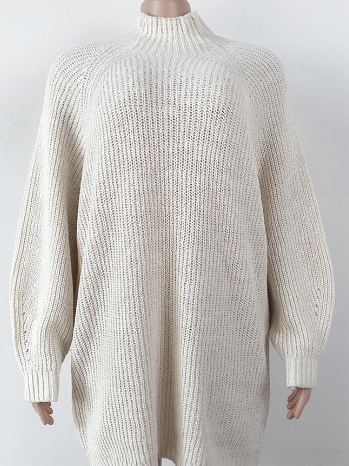 Mock Neck Dropped Shoulder Sweater Dress Carauana Store