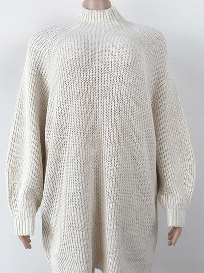 Mock Neck Dropped Shoulder Sweater Dress Carauana Store