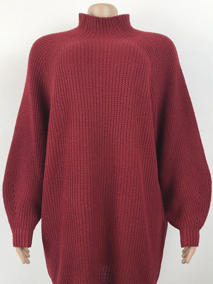 Mock Neck Dropped Shoulder Sweater Dress Carauana Store