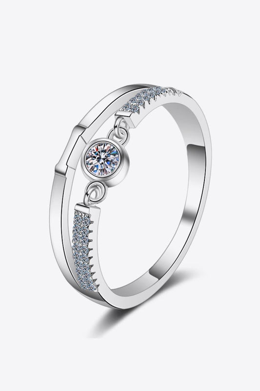 Moissanite Cutout Rhodium-Plated Ring Carauana Store