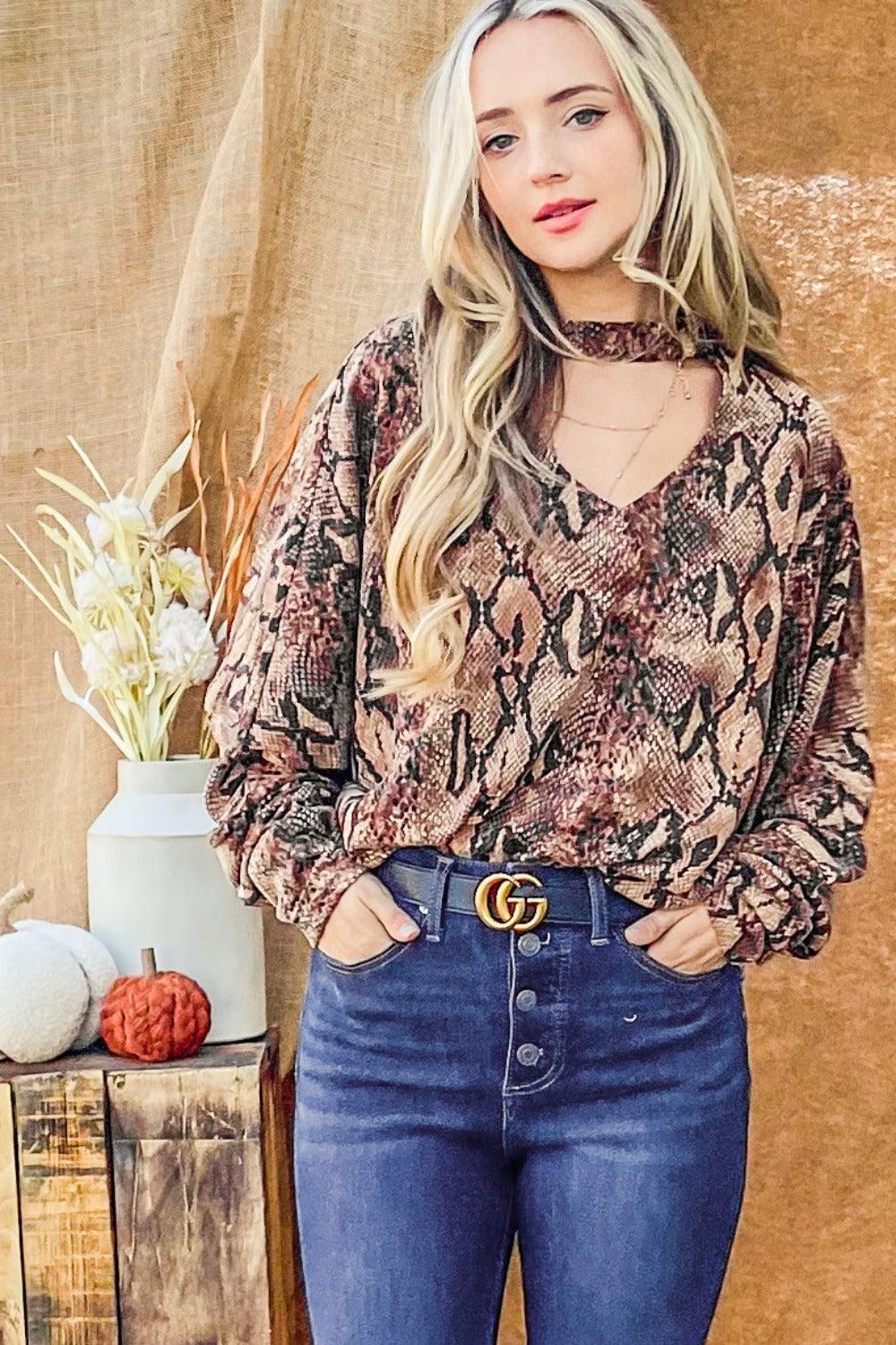 And The Why Choker Neck Dolman Sleeve Snake Print Top Carauana Store