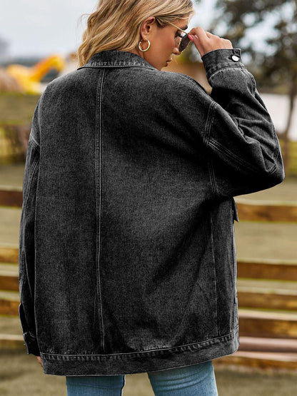 Dropped Shoulder Denim Jacket with Pockets Carauana Store