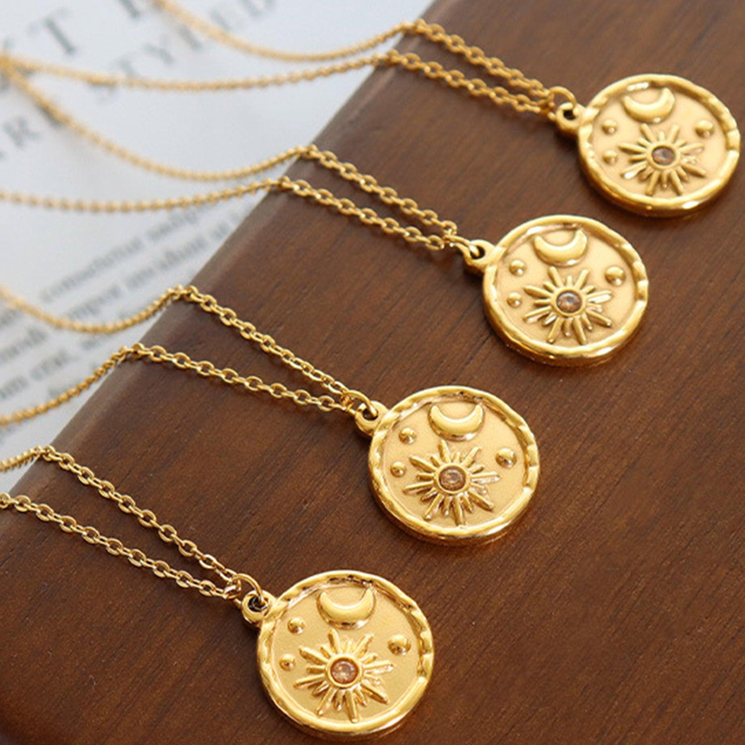 Zircon Titanium Steel Coin Shape Necklace Carauana Store