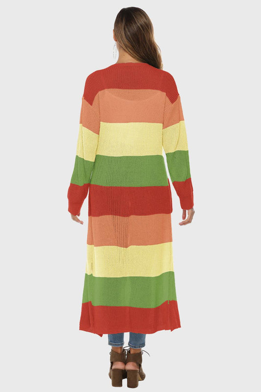 Color Block Long Sleeve Pocketed Cardigan Carauana Store
