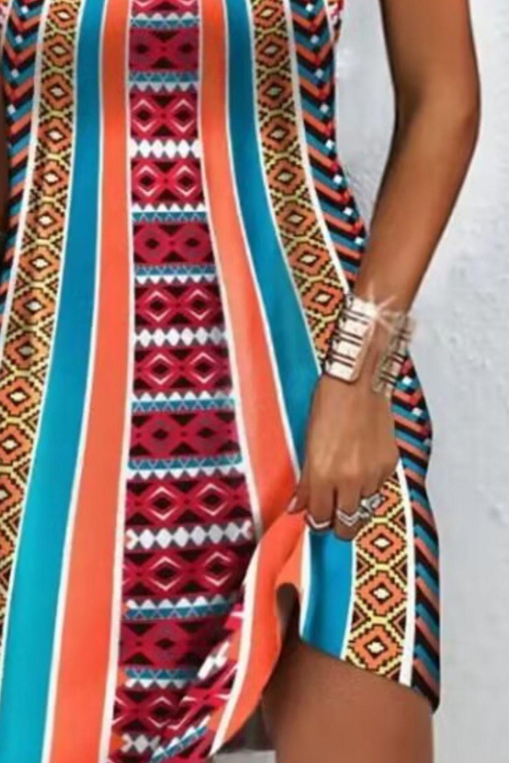 Printed Grecian Neck Mini Dress Carauana Store