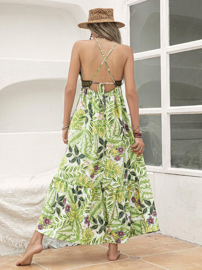 Backless Printed V-Neck Cami Dress Carauana Store