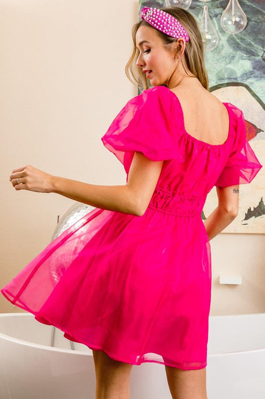 BiBi Puff Sleeve Organza Mini Dress Carauana Store