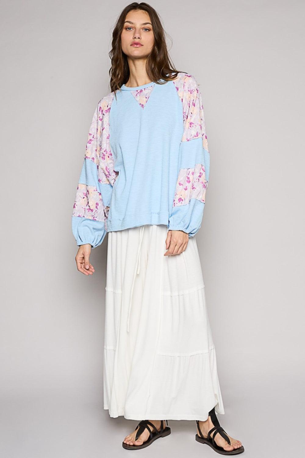 POL Round Neck Balloon Floral Long Sleeve Top Carauana Store