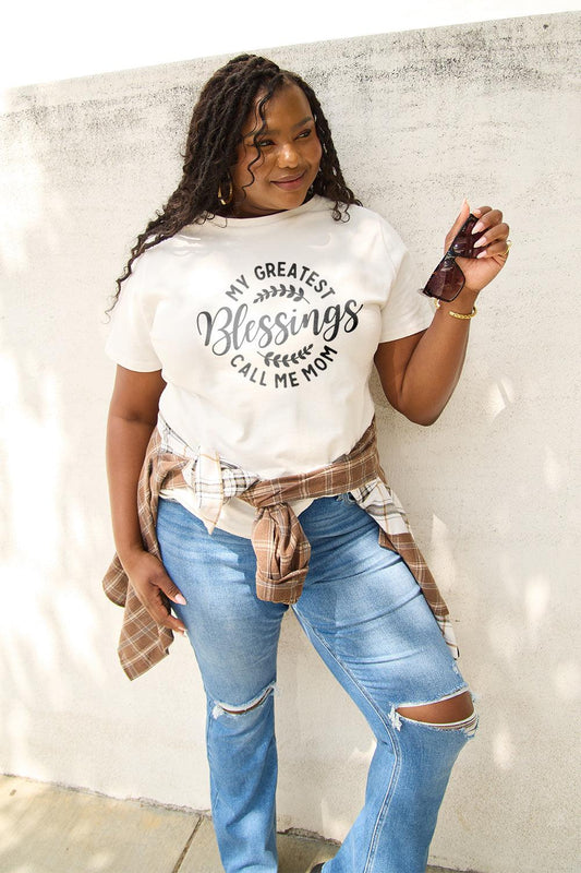 Simply Love Full Size MY GREATEST BLESSINGS CALL ME MOM Short Sleeve T-Shirt Carauana Store