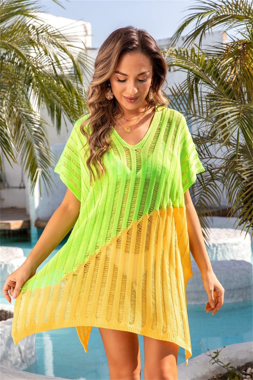 Slit Color Block V-Neck Cover Up Carauana Store