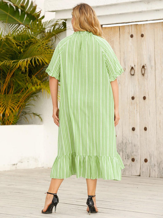 Plus Size Frill Heart Striped Half Sleeve Dress Carauana Store