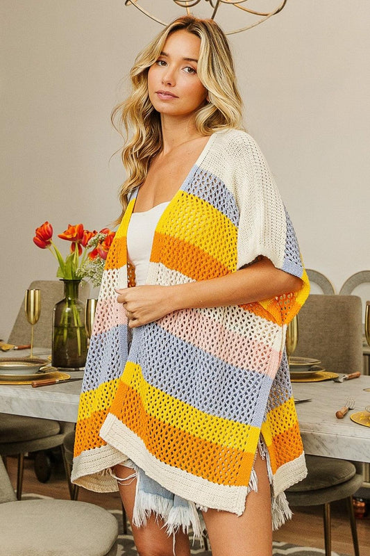 BiBi Openwork Striped Open Front Knit Cardigan Carauana Store