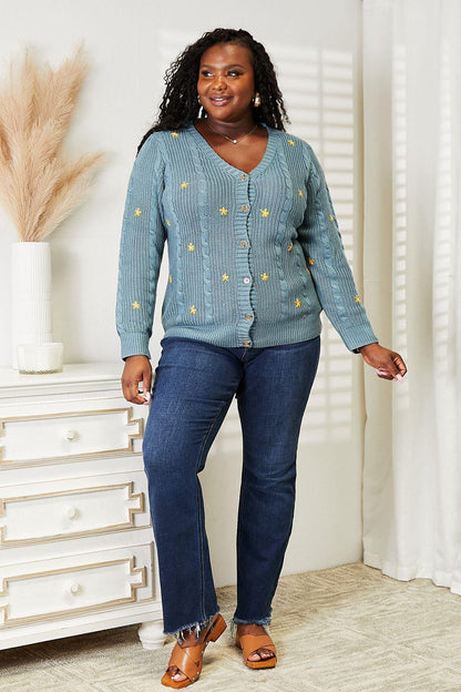 HEYSON Full Size Floral Embroidered Cable Cardigan Carauana Store