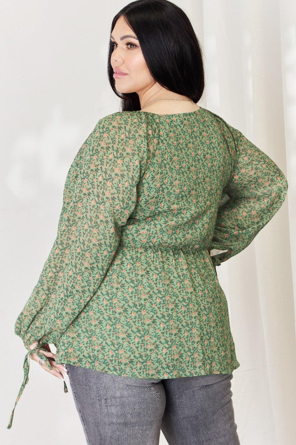 HEYSON Full Size Floral Surplice Peplum Blouse Carauana Store