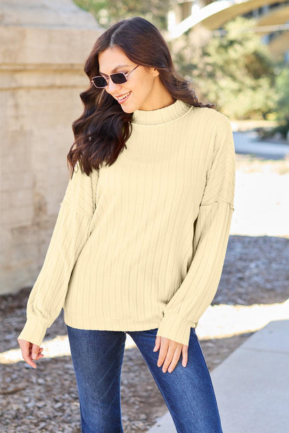 Basic Bae Full Size Ribbed Exposed Seam Mock Neck Knit Top Carauana Store