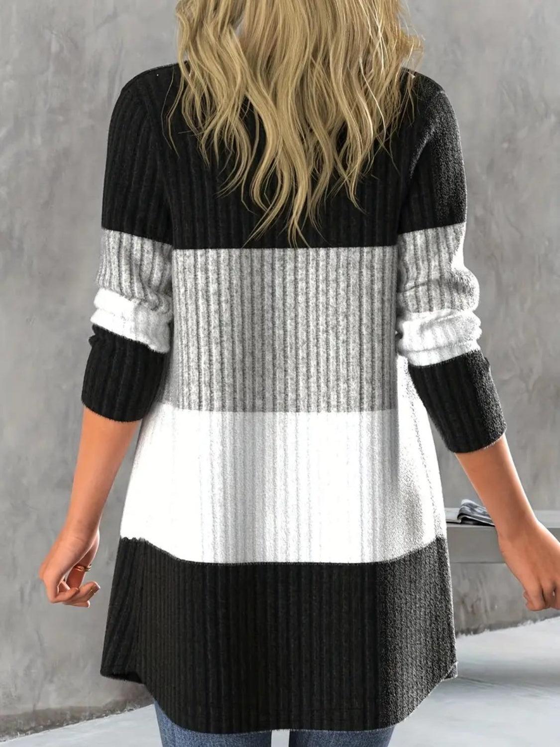 Color Block Open Front Long Sleeve Cardigan Carauana Store