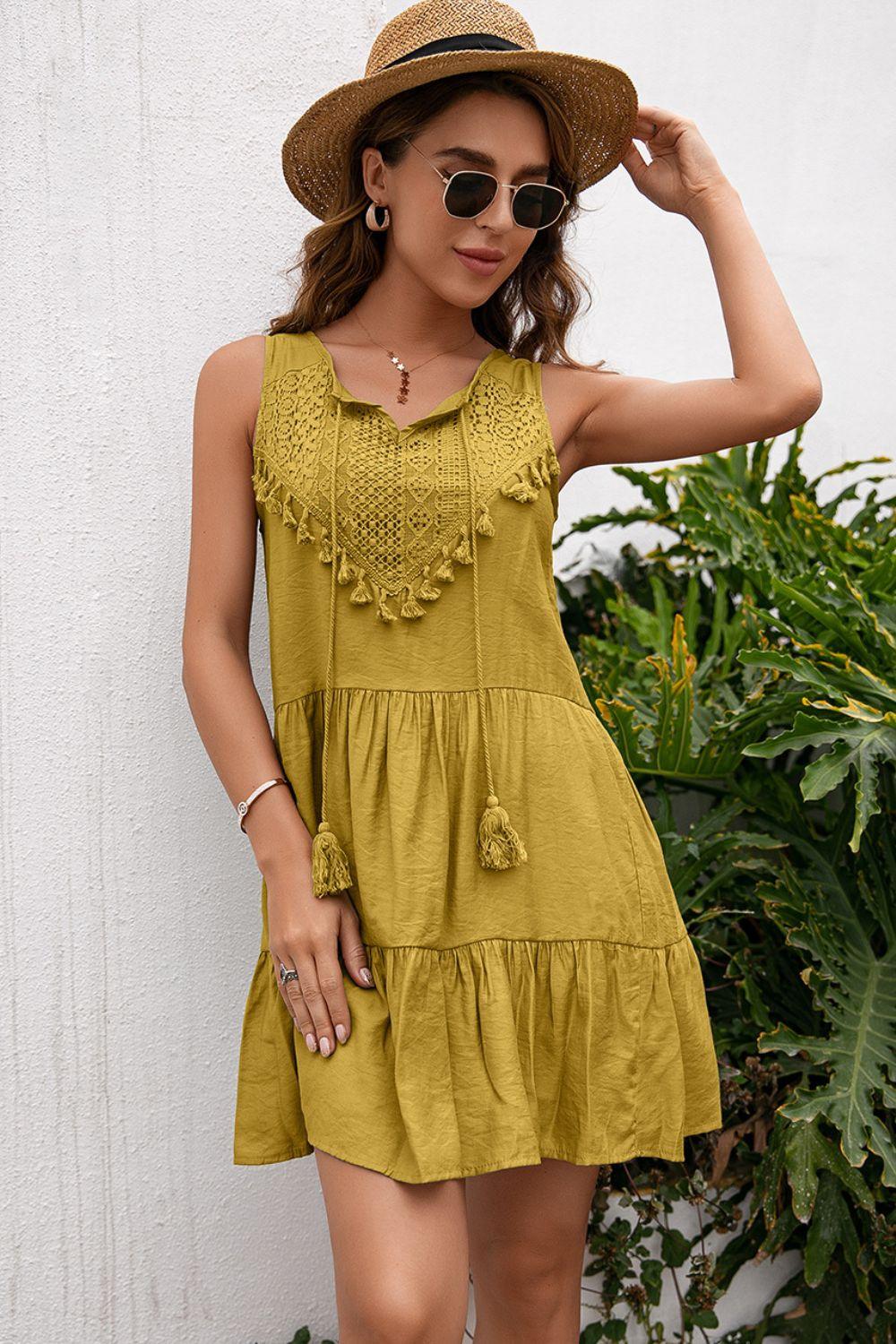 Tassel Tie Lace Trim Sleeveless Dress Carauana Store