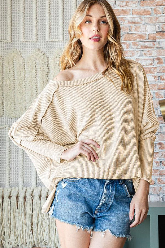 Reborn J Exposed Seam Lantern Sleeve Top Carauana Store