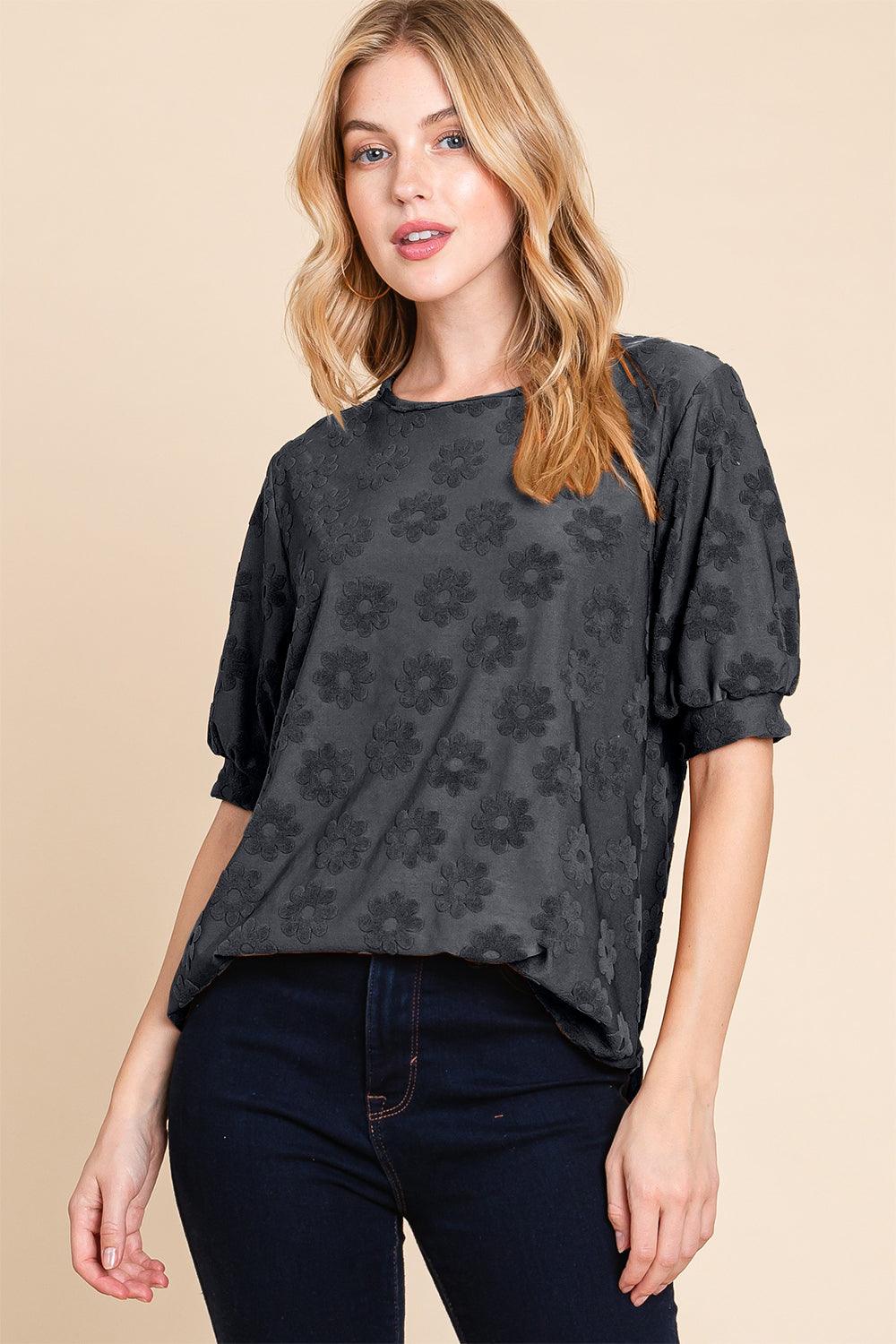 BOMBOM Textured Floral Pattern Top Carauana Store