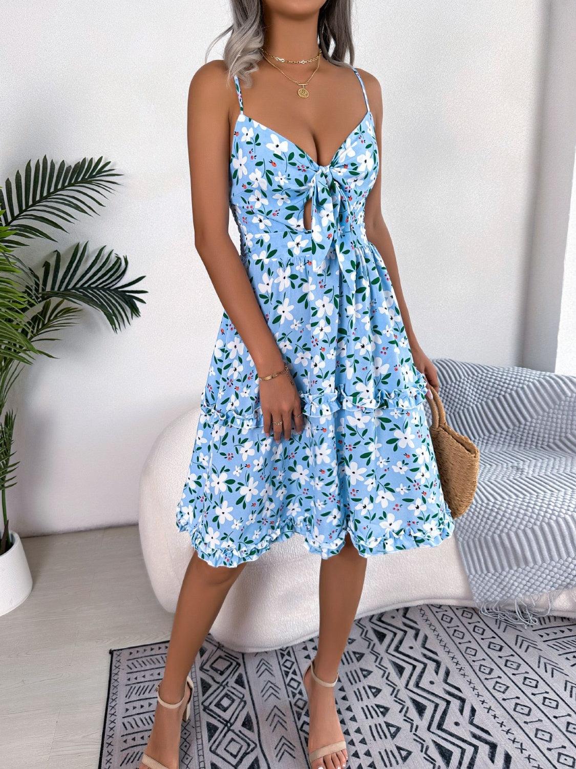 Printed Plunge Cap Sleeve Cami Dress Carauana Store