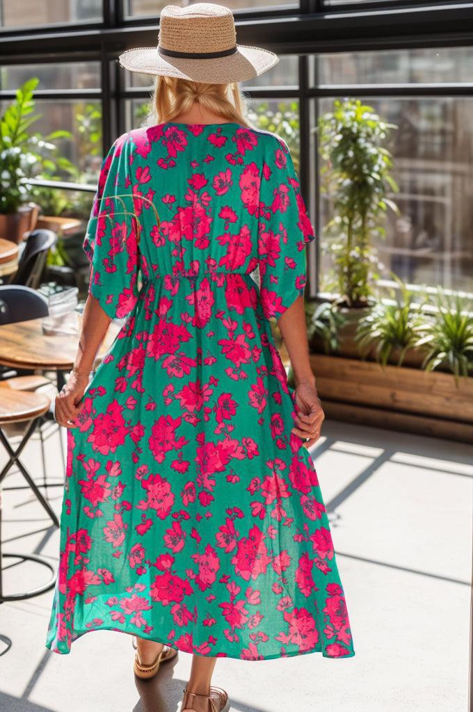 Printed V-Neck Midi Slit Dress Carauana Store