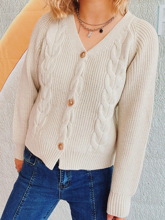 Cable-Knit V-Neck Button Down Long Sleeve Cardigan Carauana Store