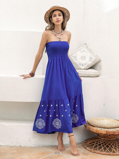 Smocked Printed Tube Midi Dress Carauana Store