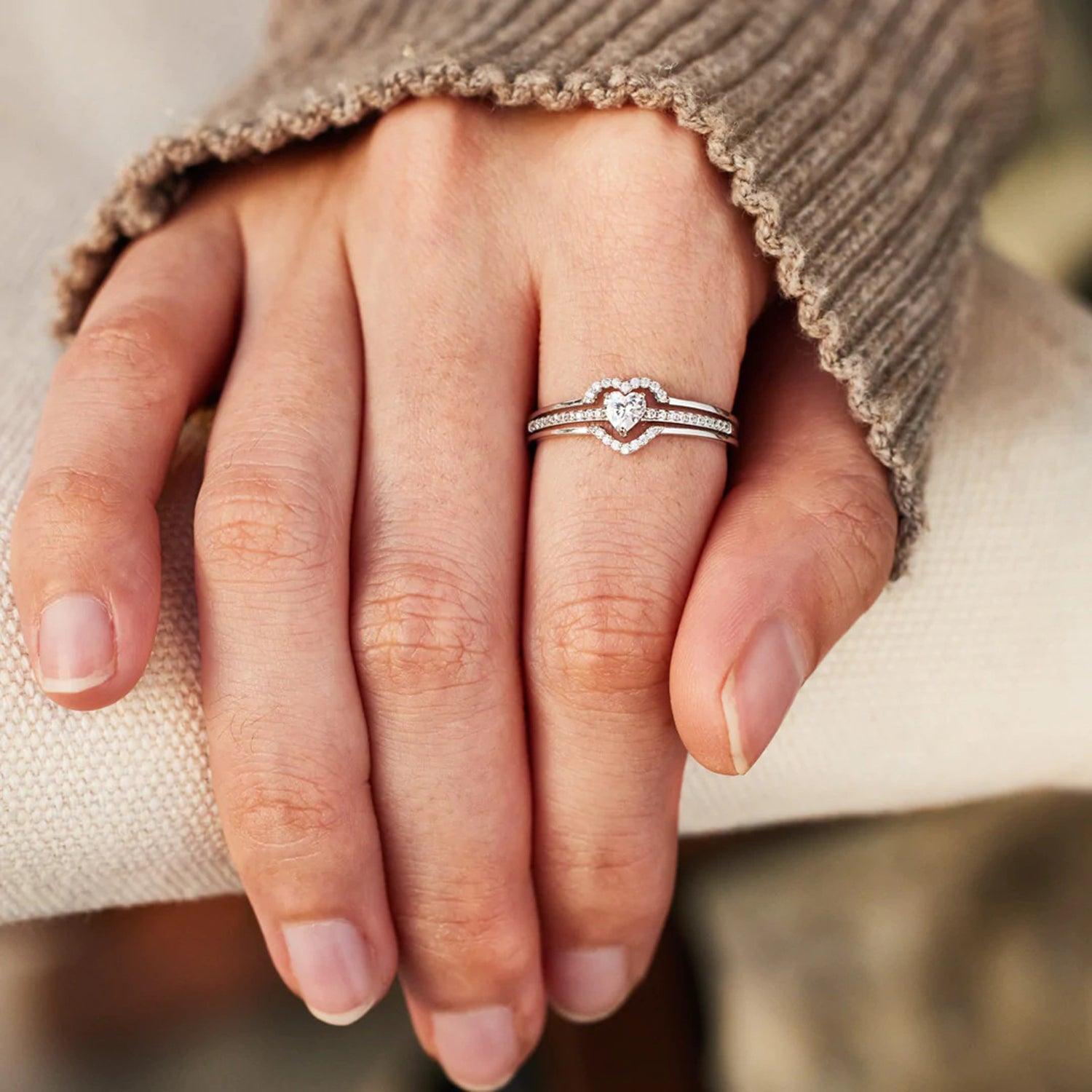 925 Sterling Silver Inlaid Zircon Heart Ring Carauana Store