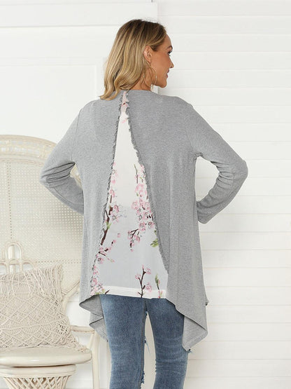 Shiny Floral Open Front Long Sleeve Cardigan Carauana Store