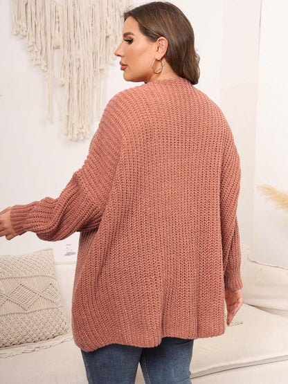 Plus Size Open Front Dropped Shoulder Knit Cardigan Carauana Store