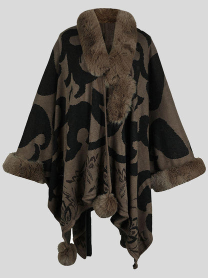 Faux Fur Trim Poncho Carauana Store