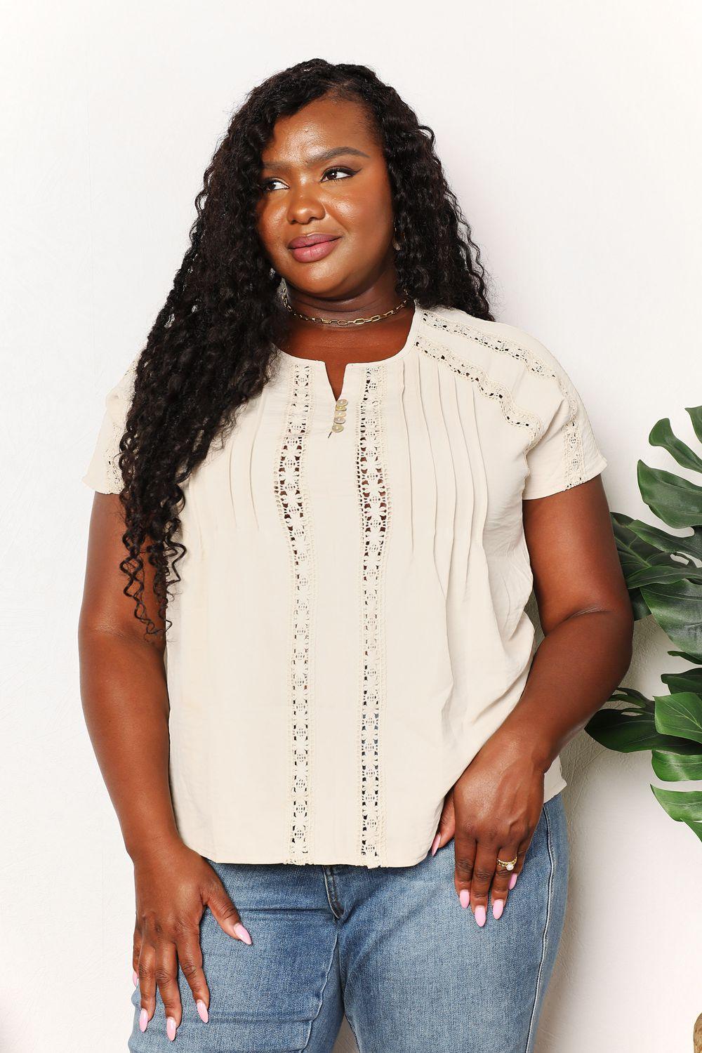 Double Take Crochet Buttoned Short Sleeves Top Carauana Store