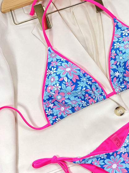 Floral Halter Neck Tie Side Bikini Set Carauana Store