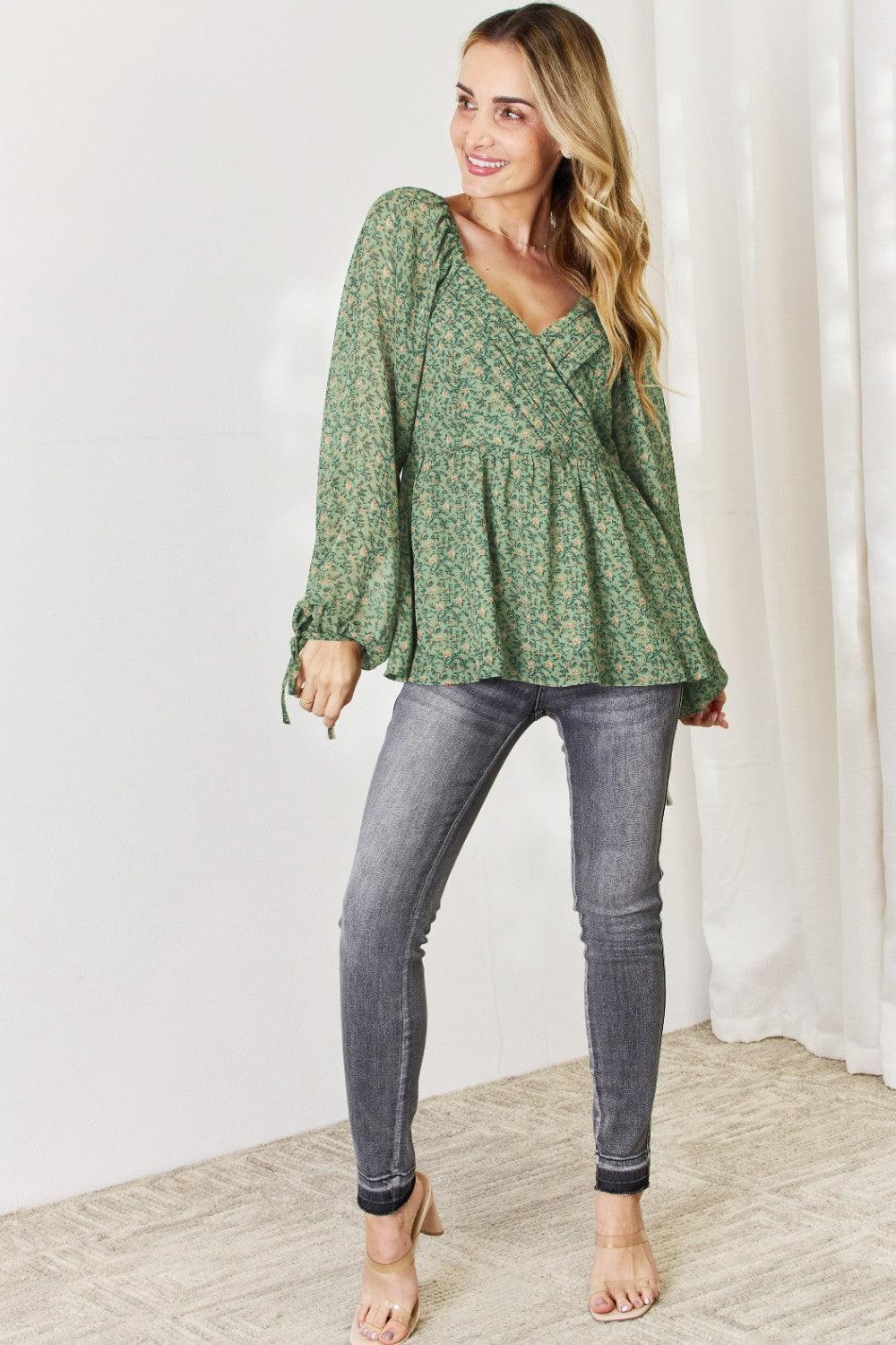 HEYSON Full Size Floral Surplice Peplum Blouse Carauana Store