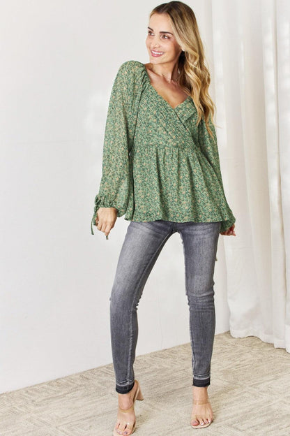 HEYSON Full Size Floral Surplice Peplum Blouse Carauana Store