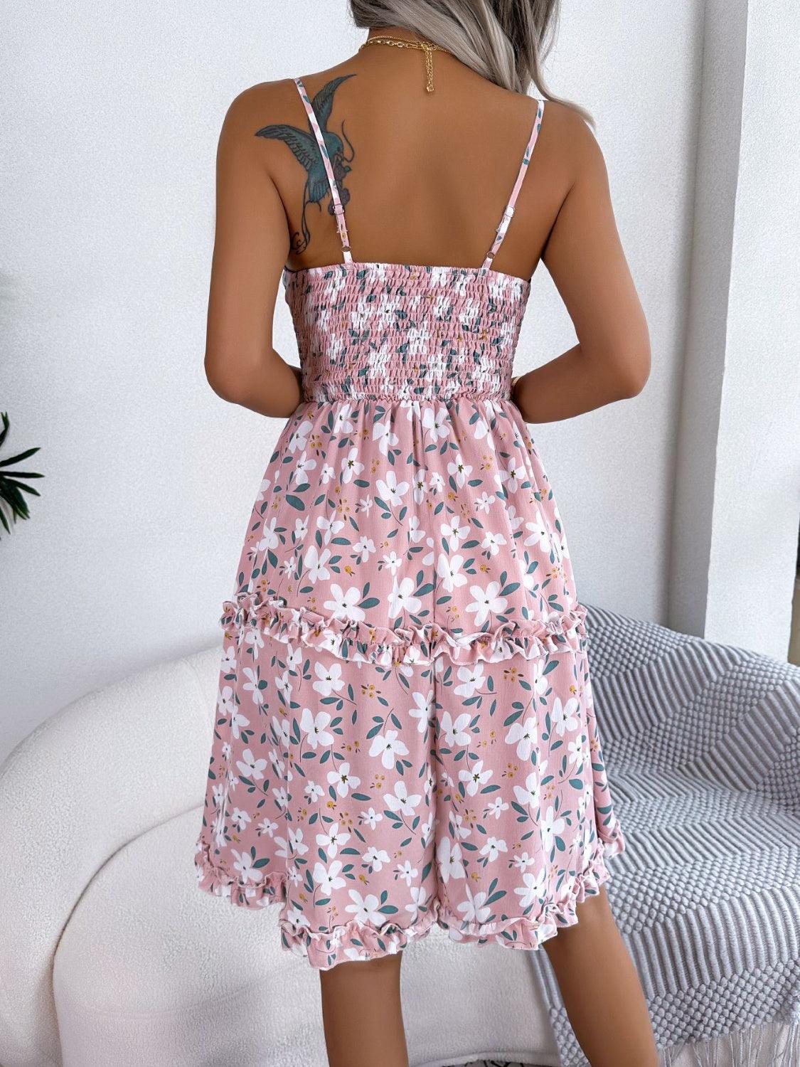 Printed Plunge Cap Sleeve Cami Dress Carauana Store
