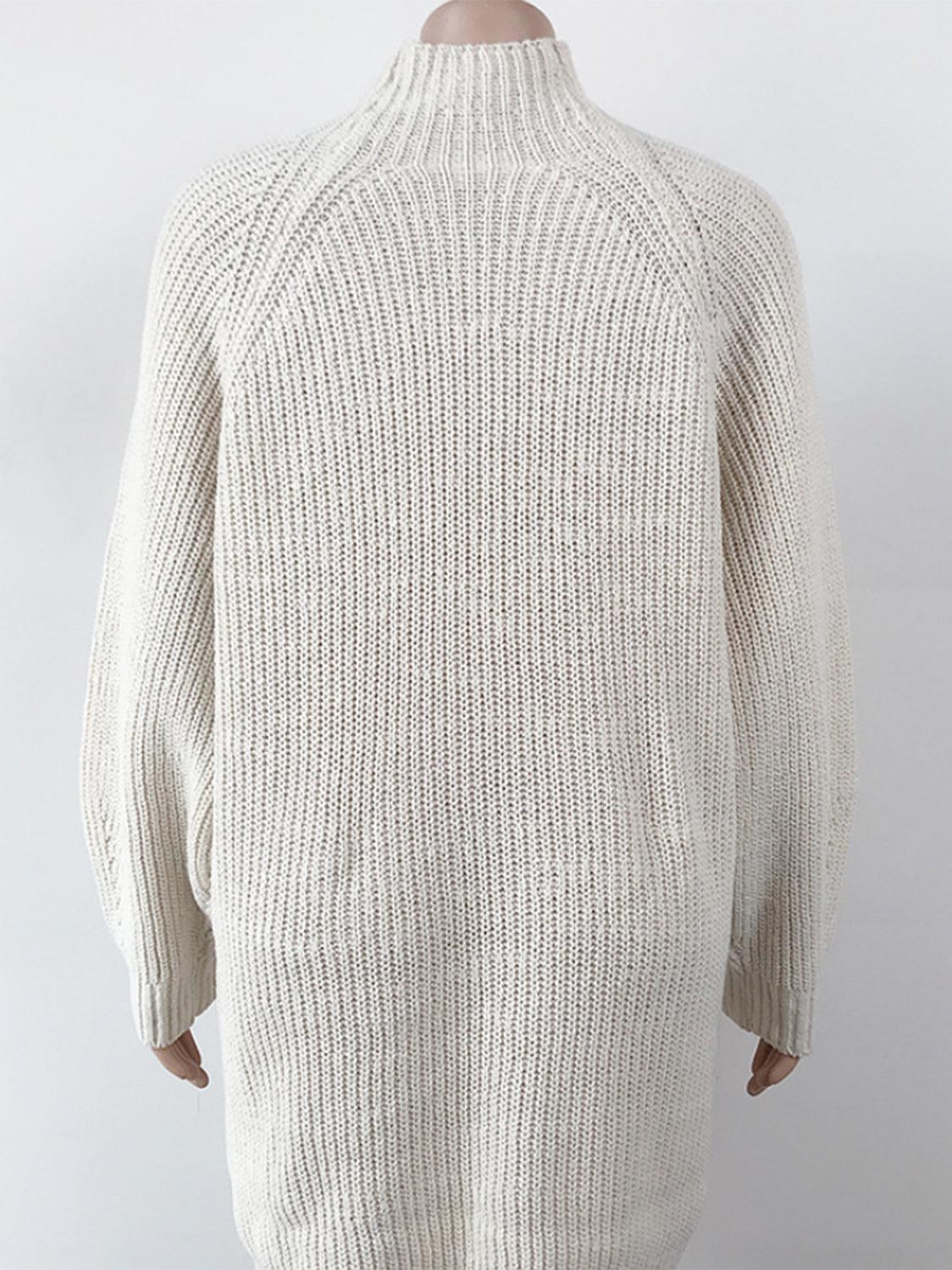 Mock Neck Dropped Shoulder Sweater Dress Carauana Store