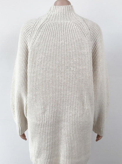 Mock Neck Dropped Shoulder Sweater Dress Carauana Store
