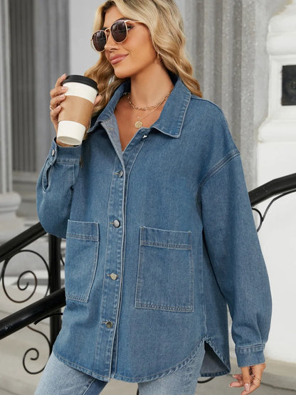 Removable Hood Button Up Long Sleeve Denim Jacket Carauana Store